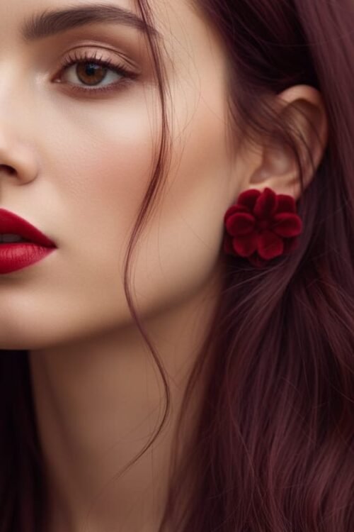 حلق وردة قطيفه برجندي